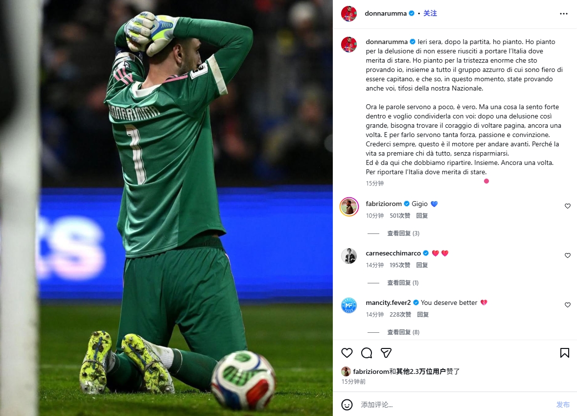 开云中国官网-队长发声！多纳鲁马：赛后我哭了，未能带意大利去应有高度而哭